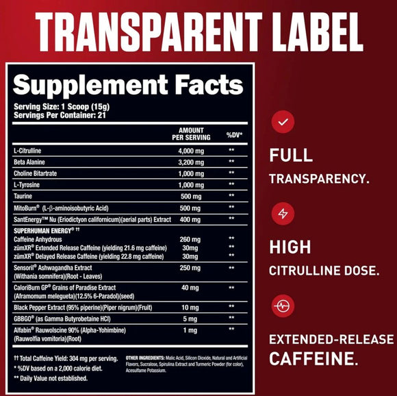 Alpha Lion Superhuman Burn Thermogenic Formula|Pre-Workout|Mass For Life|