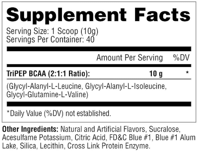 Metabolic Nutrition Tri-Pep BCAA 40 servings facts