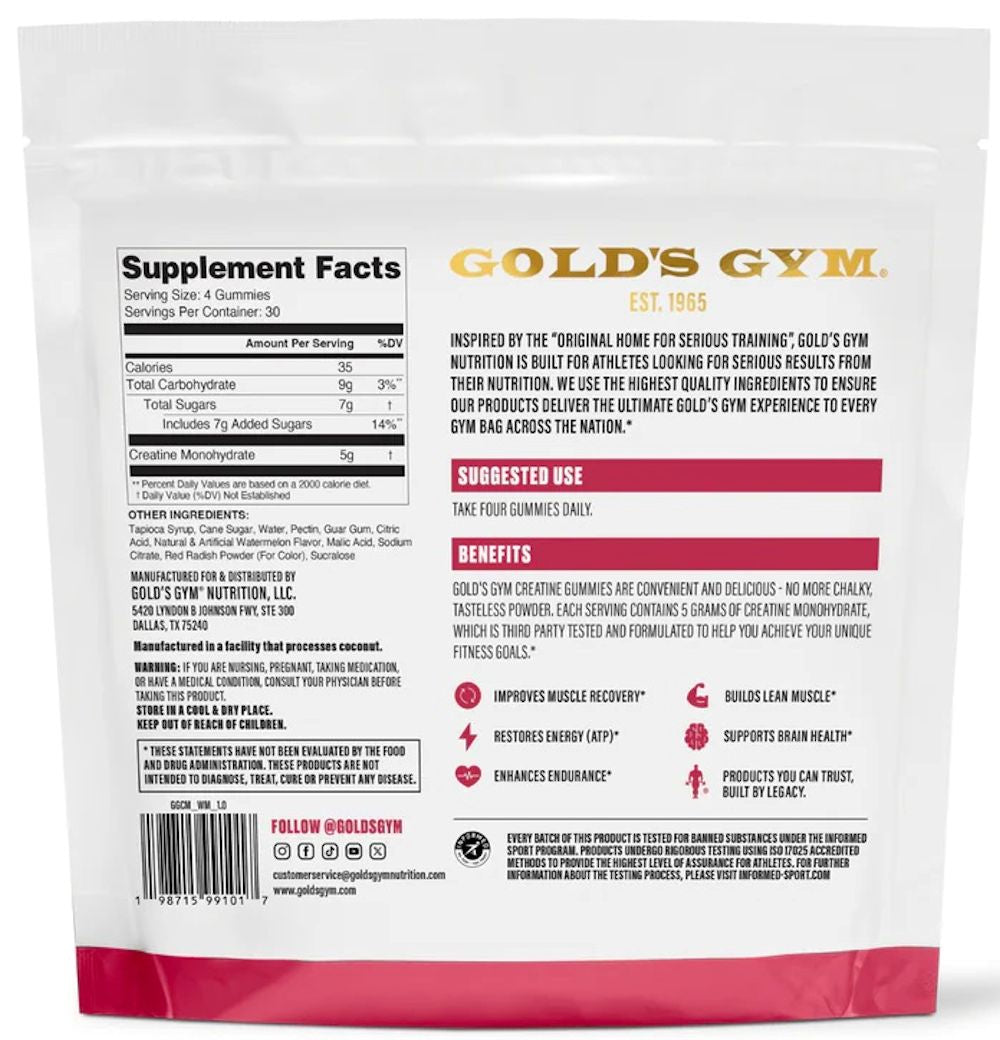 Gold’s Gym Creatine Gummies|Mass For Life|Creatine