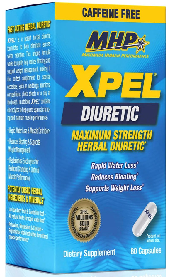 MHP Xpel Caffeine Free 80 Caps|Diuretics|Mass For Life|