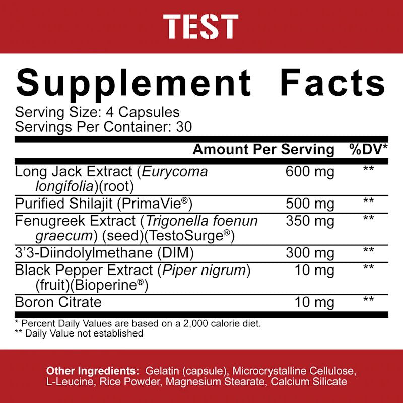 5% Nutrition Test Booster Hardcore 120 Capsules facts