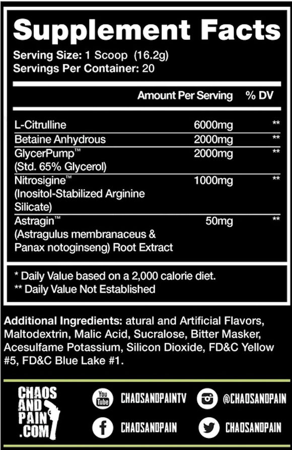 Chaos and Pain Cannibal Permaswole Stim-Free Pump|Pre Workout|Mass For Life|