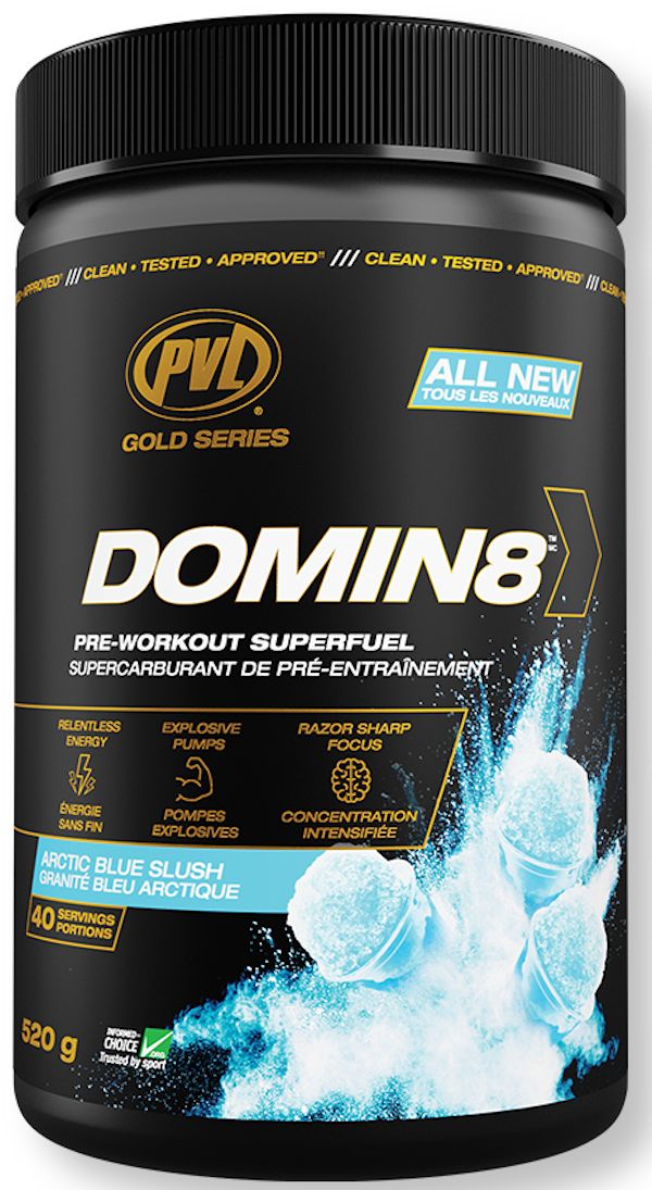 PVL Domin8 pre-workout Arctic Blue Slush