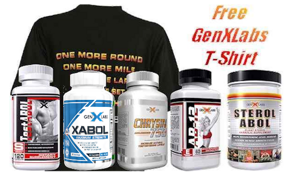 GenXLabs Mass Muscle Size Stack 5 Products Plus Free Shirt|Test Booster|Mass For Life|