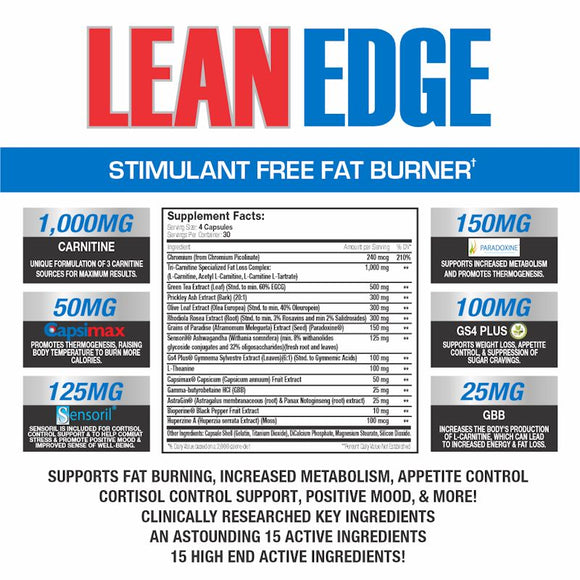 SNS Serious Nutrition Solutions Lean Edge 120 Capsules|Fat Burner|Mass For Life|