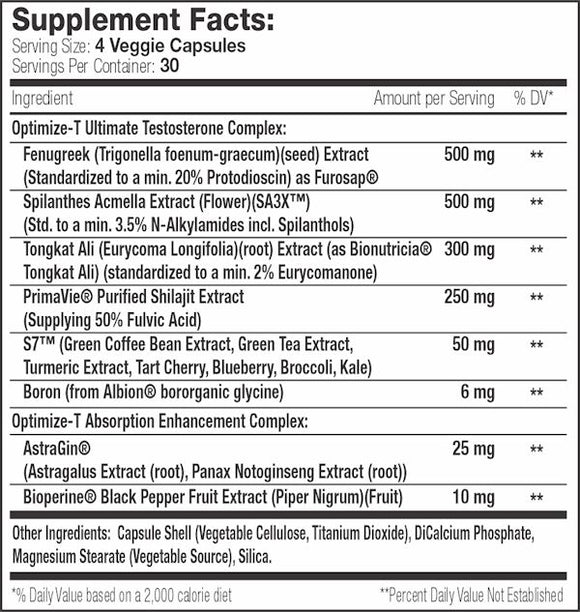 SNS Serious Nutrition Solutions Optimize-T Test Booster 120 V-Caps|Test Booster|Mass For Life|