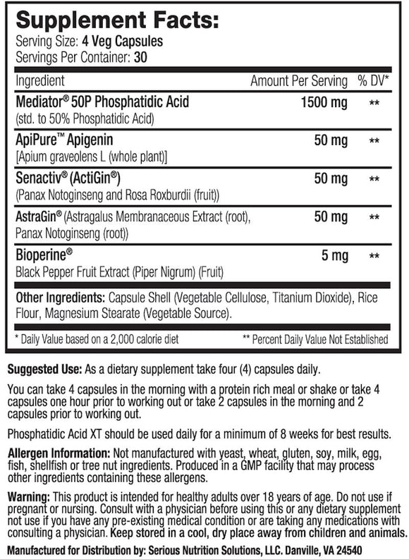 SNS Serious Nutrition Solutions Phosphatidic Acid XT Fat Burner|Lean Muscle|Mass For Life|