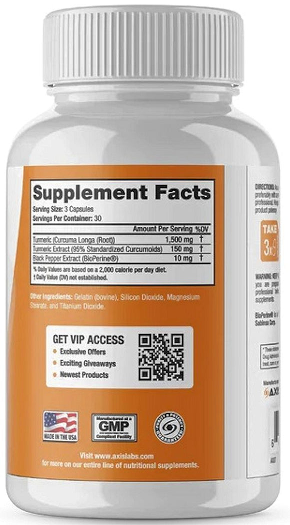 Axis Labs Turmeric Curcumin with Bioperine|Joint Support|Mass For Life|