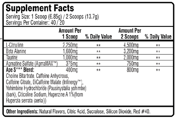 Primeval Labs Ape Sh*t|Pre Workout|Mass For Life|