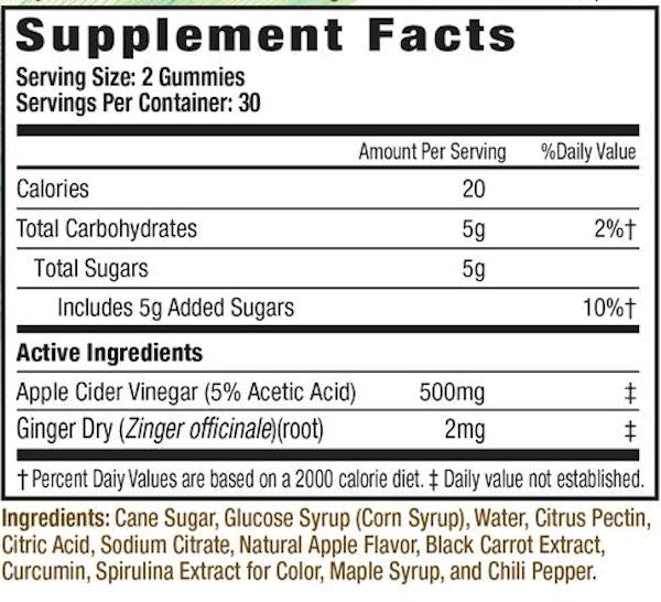 MHP Fit & Lean Apple Cider Vinegar Gummies label