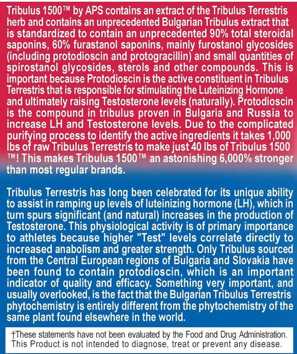 APS Nutrition Tribulus 1500 90 ct|Test Booster|Mass For Life|