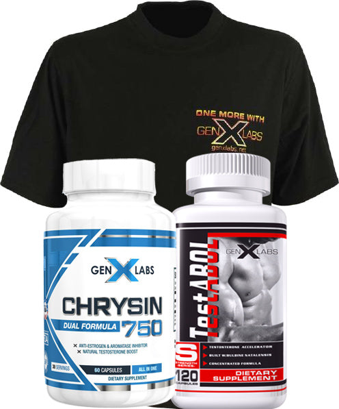 GenXLabs Test Abol and Chrysin pak with FREE T-Shirt|Test Booster|Mass For Life|