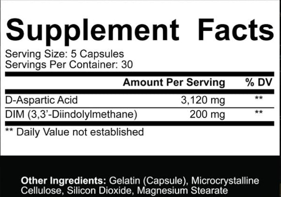 5% Core D-Aspartic Acid w/ DIM 150 Capsules|D-Aspartic Acid|Mass For Life|