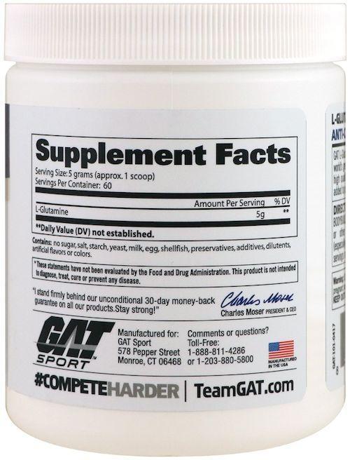 GAT Sport L-Glutamine 100 servings|Glutamine|Mass For Life|
