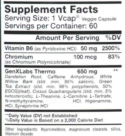 GenXLabs Lean 700 Thermogenic Weight Management fact