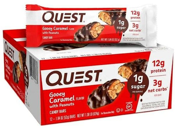 Quest Gooey Caramel with Peanuts Candy Bars 12/Box|Protein Bars, Cookie and Food|Mass For Life|
