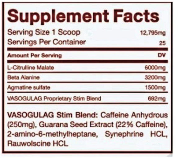 Just Vibes Nutrition The Gulag 25 serving|Pre Workout|Mass For Life|