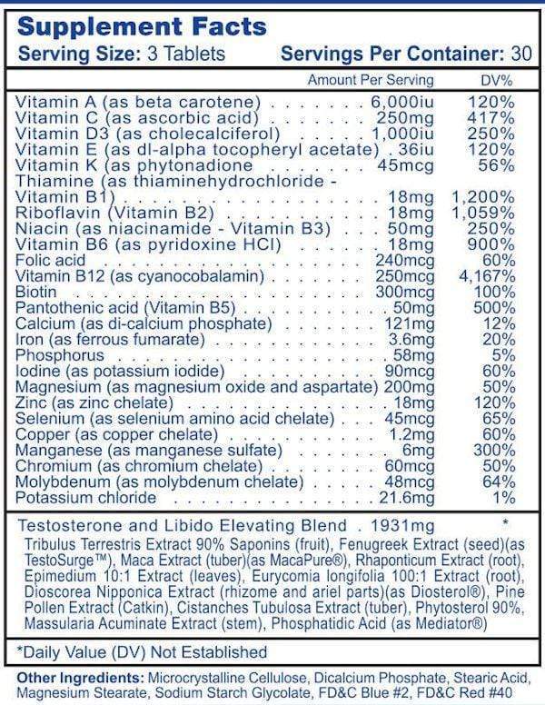 Hi-Tech Testovite mutli vitamin for men fact
