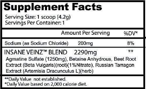 Insane Labz Insane Veinz Pre Workout Non-Stim|Muscle Pumps|Mass For Life|