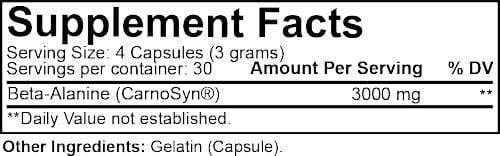 Nutrakey Beta-Alanine 120 Capsules|Beta Alanine|Mass For Life|
