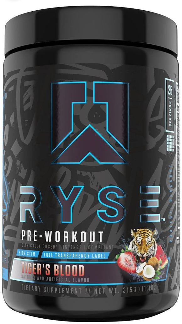 Ryse Supplements Black High-Stimulant Pre-Workout|NO3|Mass For Life|