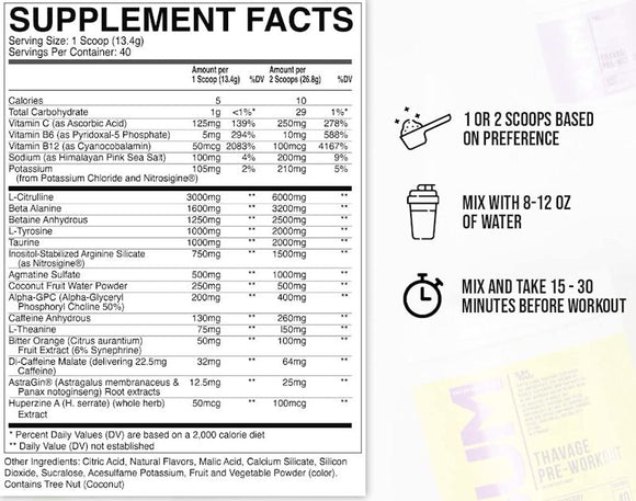 Raw Nutrition Thavage Pre-Workout 40 servings|Pre-Workout|Mass For Life|