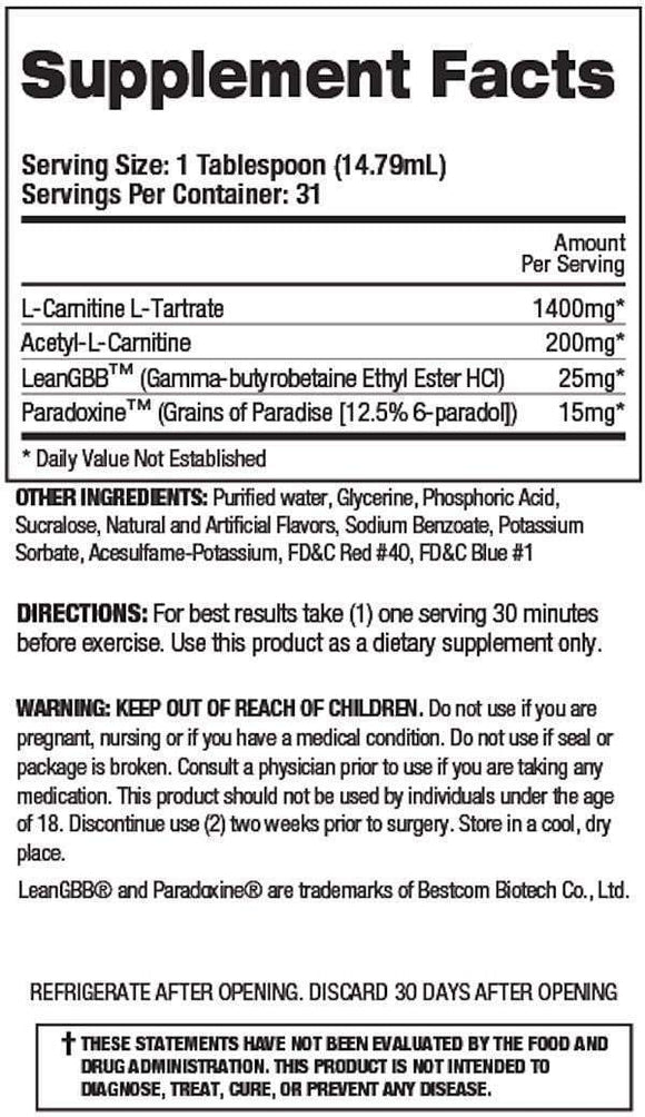 Top Secret Nutrition Fireball L-Carnitine Liquid 31 servings|Carnitine|Mass For Life|