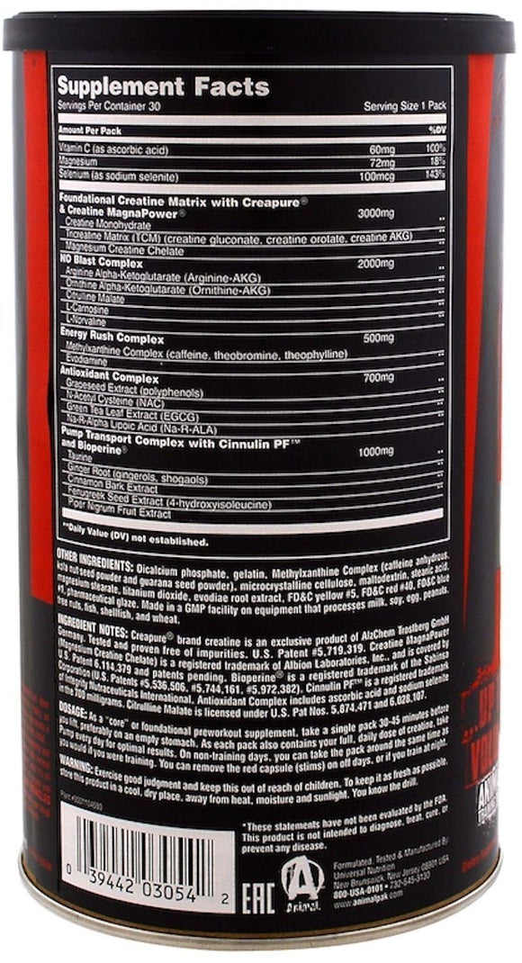 Universal Nutrition Animal Pump 30 pk|Creatine|Mass For Life|