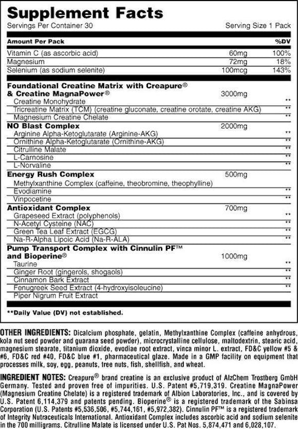 Universal Nutrition Animal Pump 30 pk|Creatine|Mass For Life|