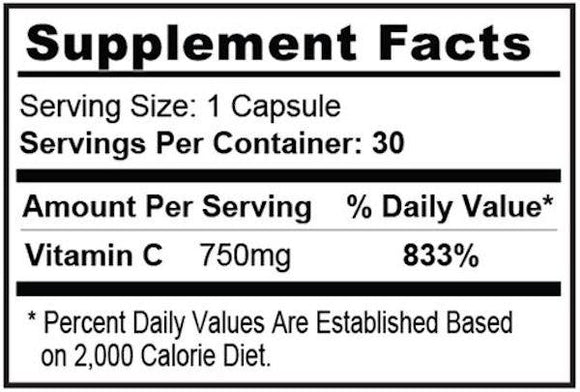 Gaspari Nutrition Vitamin C 750mg 30 Caps|Immune Health|Mass For Life|